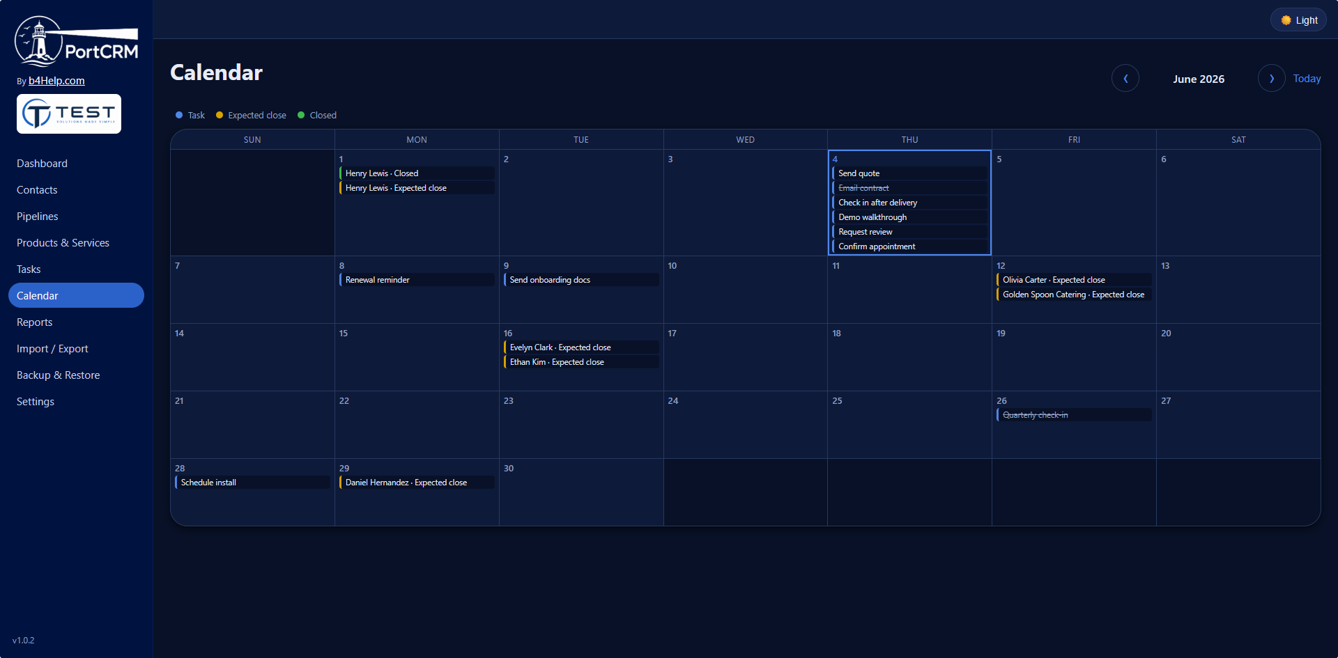 PortCRM calendar